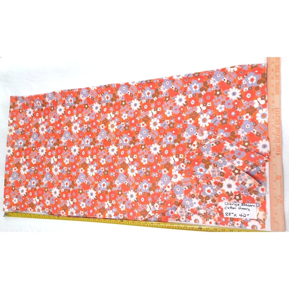 Orange Retro Daisy Floral Denim Cotton Fabric 1 Pc 88